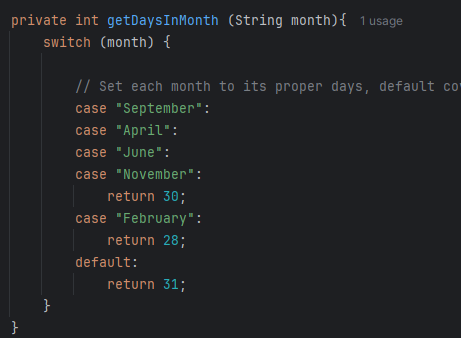 updateCalendar function